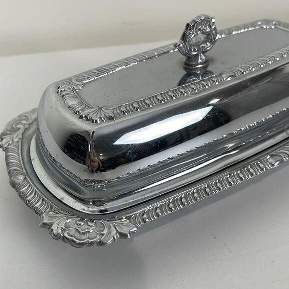 Vintage MCM Ever Brite Chrome Butter Dish W/Glass Insert Silver Toned - Picture 2 of 8
